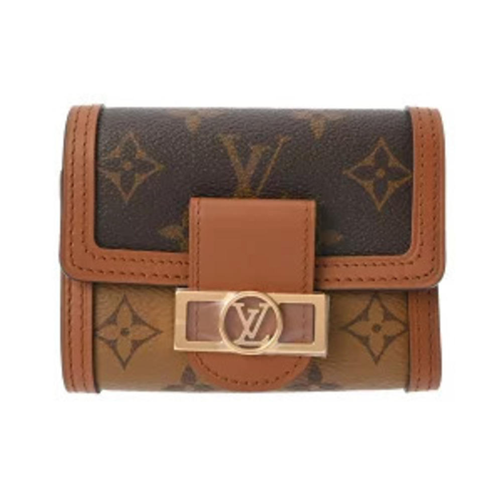 Louis Vuitton Monogram Reverse Portefeuille Dauphine Compact Brown Canvas Tri